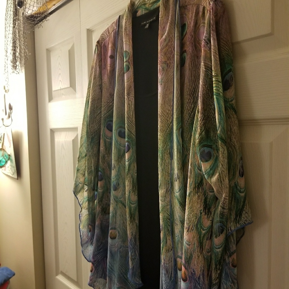 Women's 2x top Peacock design with sheer overlay